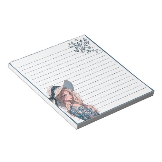 Blauw Eenvoudig Schattige Anime Boho Notitieblok (Schuin)