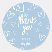 Blauw Eenvoudig Schattige Baby shower Dank u Ronde Sticker (Voorkant)