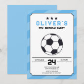 Blauw Eenvoudig Voetbal Verjaardag Uitnodiging (Voorkant / Achterkant)
