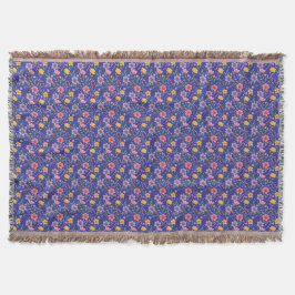 Blauw eenvoudig wilde bloemenpatroon monogram deken