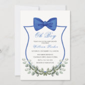 Blauw Eenvoudige Boog Eucalyptus Crest Boy Baby sh Kaart (Voorkant)