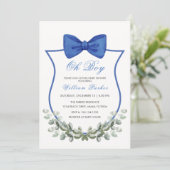 Blauw Eenvoudige Boog Eucalyptus Crest Boy Baby sh Kaart (Staand voorkant)