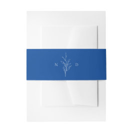 Blauw Eenvoudige botanische bladeren monogram brui Uitnodigingen Wikkel