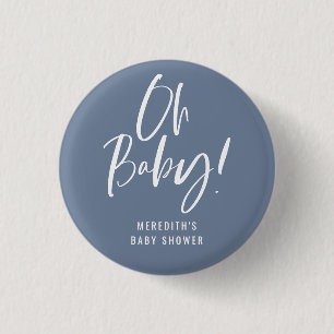 Blauw Eenvoudige Calligrafie Geslacht Neutrale Bab Ronde Button 3,2 Cm