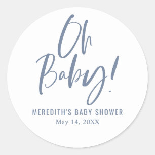 Blauw Eenvoudige Calligrafie Geslacht Neutrale Bab Ronde Sticker