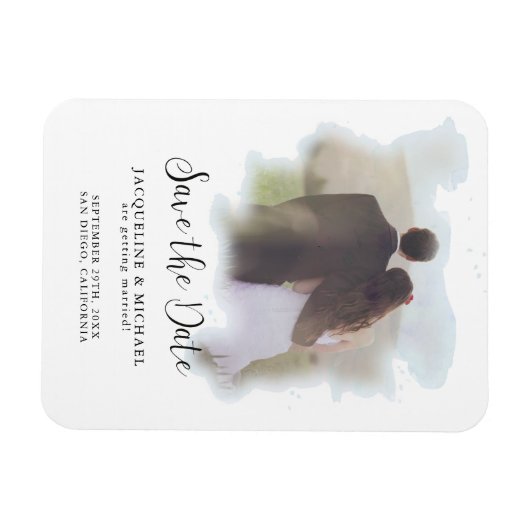 Blauw Eenvoudige Elegant Modern Script Waterverf F Magneet (Horizontaal)