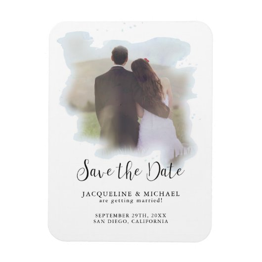 Blauw Eenvoudige Elegant Modern Script Waterverf F Magneet (Verticaal)