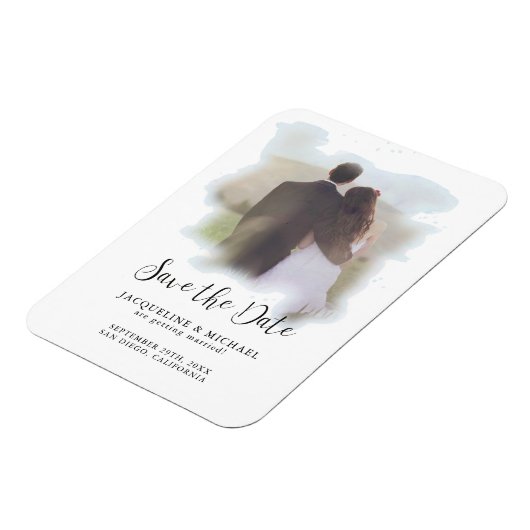 Blauw Eenvoudige Elegant Modern Script Waterverf F Magneet (Linkerzijde)