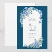 Blauw Eenvoudige Elegante Huwelijksuitnodiging Kaart (Voorkant / Achterkant)