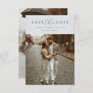 Blauw   Eenvoudige kalligrafie Floral Wedding Foto Save The Date