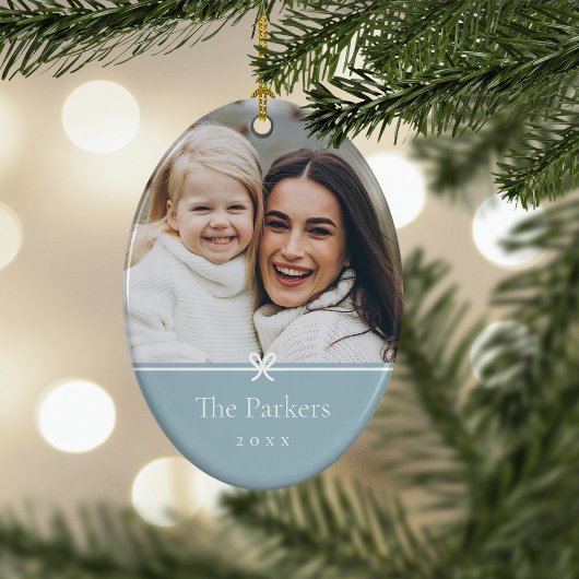 Blauw | Eenvoudige minimale boog foto Keramisch Ornament