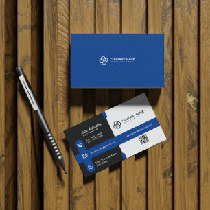 Blauw Eenvoudige Moderne Professionele QR-Code Sca Visitekaartje