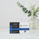 Blauw Eenvoudige Moderne Professionele QR-Code Sca Visitekaartje (Staand voorkant)