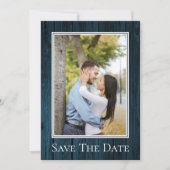 Blauw Eenvoudige Rustieke Foto Bewaar de Datum Save The Date (Voorkant)