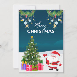 Blauw Eenvoudige Santa Cartoon Vrolijk Kerstfeest Feestdagenkaart