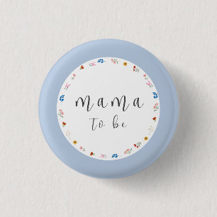 Blauw Eenvoudige Wildflower Mama om Baby shower te Ronde Button 3,2 Cm