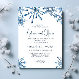 Blauw Eenvoudige Winter wonderland Sneeuwvlok Brui Kaart