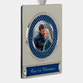 Blauw eerste kerstzilver hart verzilverd banner ornament (Rechts)