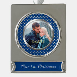 Blauw eerste kerstzilver hart verzilverd banner ornament