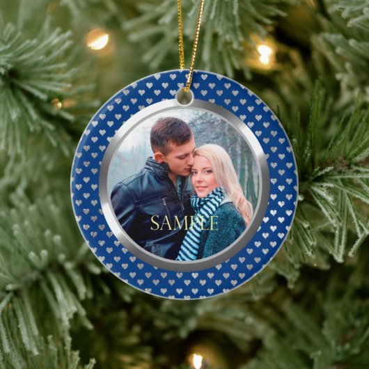 Blauw eerste kerstzilveren hart keramisch ornament (Boom)