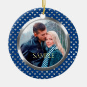 Blauw eerste kerstzilveren hart keramisch ornament (Voorkant)