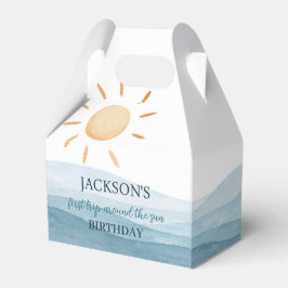 Blauw eerste reis rond zon gunstbox verjaardag bedankdoosjes