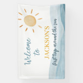 Blauw eerste reis rond zon verjaardag spandoek (Verticaal)