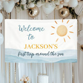 Blauw eerste reis rond zon verjaardag spandoek