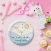 Blauw Eerste Reis Rond Zon Verjaardagspapier Borde Papieren Bordje (Feest)