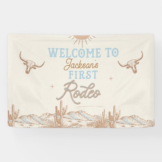 Blauw  Eerste Rodeo 1e Verjaardag Welkom Spandoek (Horizontaal)