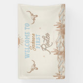 Blauw  Eerste Rodeo 1e Verjaardag Welkom Spandoek (Verticaal)