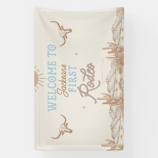 Blauw  Eerste Rodeo 1e Verjaardag Welkom Spandoek (Verticaal)