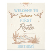 Blauw Eerste Rodeo 1e Verjaardag Welkomstbord Foto Afdruk (Voorkant)