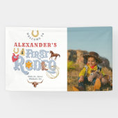 Blauw Eerste Rodeo Baby Boy 1e Verjaardag Welkom Spandoek (Horizontaal)