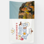 Blauw Eerste Rodeo Baby Boy 1e Verjaardag Welkom Spandoek (Verticaal)