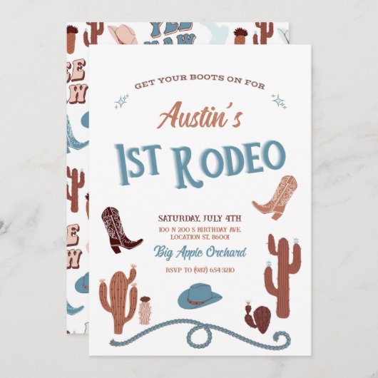 Blauw eerste rodeo kaart (Voorkant / Achterkant)