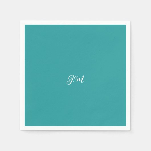 Blauw effen kleur trendy pastel initialen naam servet (Voorkant)