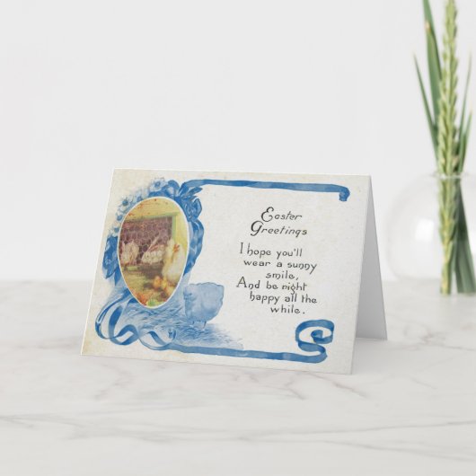  blauw ei Antiek Pasen Feestdagen Kaart (Voorkant)