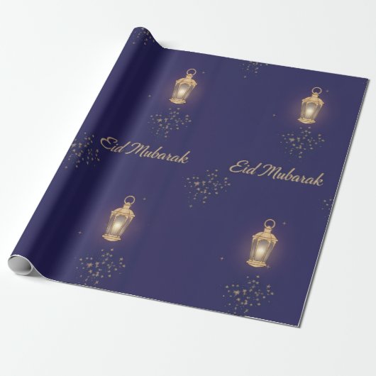 Blauw Eid-cadeauverpakkings papier (Uitgerold)