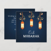 Blauw Eid Mubarak Bloemenlantaarn Islamitisch Feestdagenkaart (Voorkant / Achterkant)