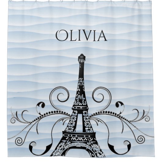 Blauw Eiffeltower - Vlaams douchegordijn (Voorkant)