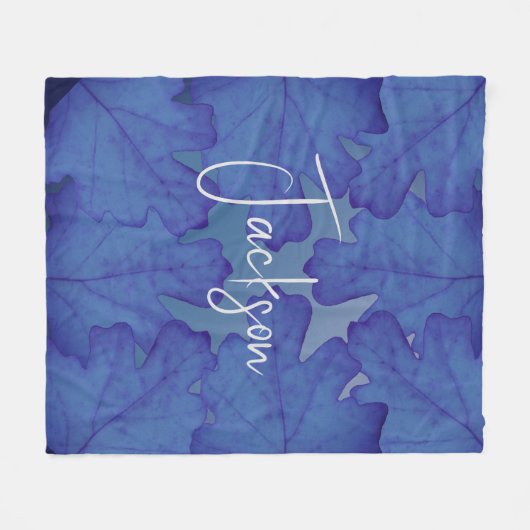 Blauw eikenblad gepersonaliseerd fleece deken (Voorkant (Horizontaal))