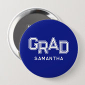 Blauw eindexamen middelbare school diploma met eig ronde button 4,0 cm (Voorkant /achterkant)
