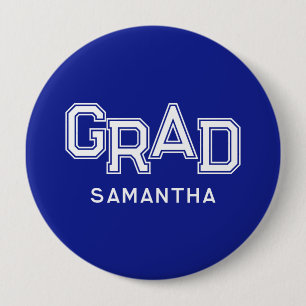 Blauw eindexamen middelbare school diploma met eig ronde button 4,0 cm