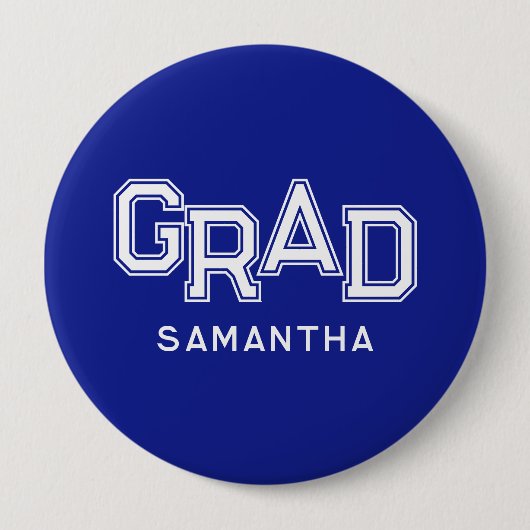 Blauw eindexamen middelbare school diploma met eig ronde button 4,0 cm (Voorkant)