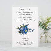 Blauw Elegaant Katholiek Huwelijksprogramma Schri Briefpapier (Staand voorkant)