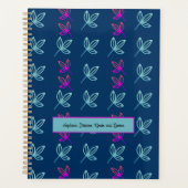 Blauw Elegan Green&Pink Leaves Gepersonaliseerde P Planner (Voorkant)