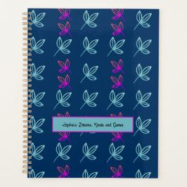 Blauw Elegan Green&Pink Leaves Gepersonaliseerde P Planner