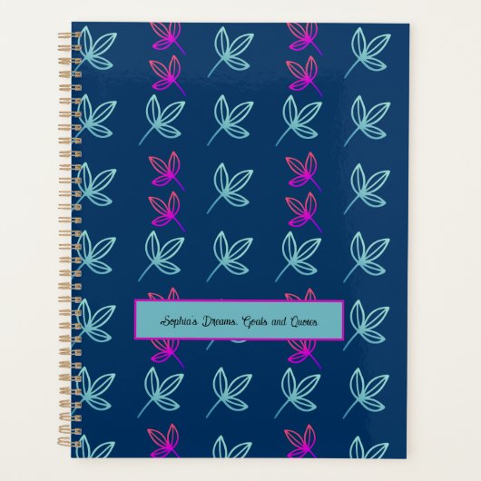 Blauw Elegan Green&Pink Leaves Gepersonaliseerde P Planner (Voorkant)