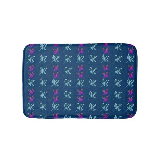 Blauw Elegan Green&Pink Leaves patroon Badmat (Voorkant)